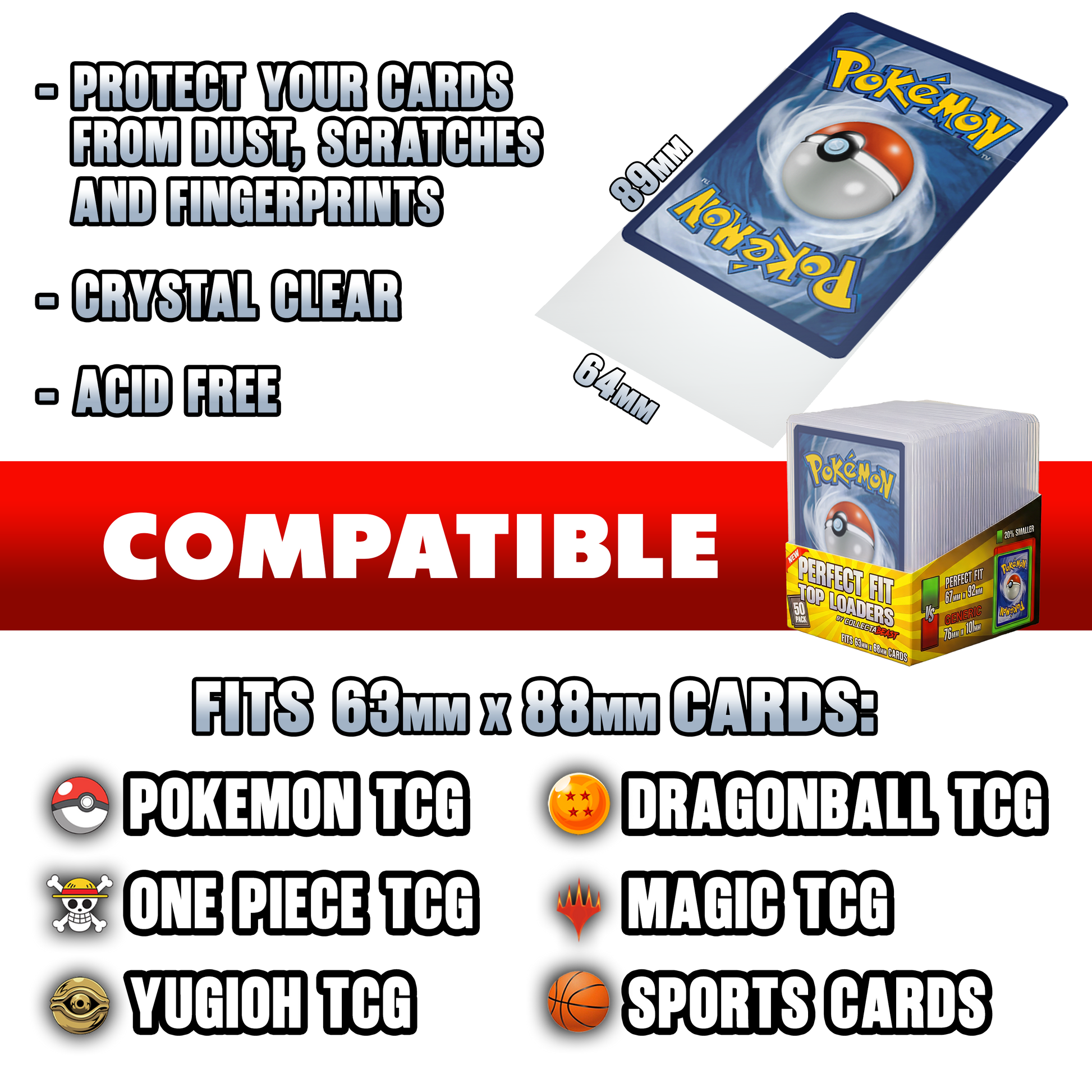 Perfect Fit Sleeves – Inner Card Sleeves for Pokémon, MTG & One Piece (50 Pack)