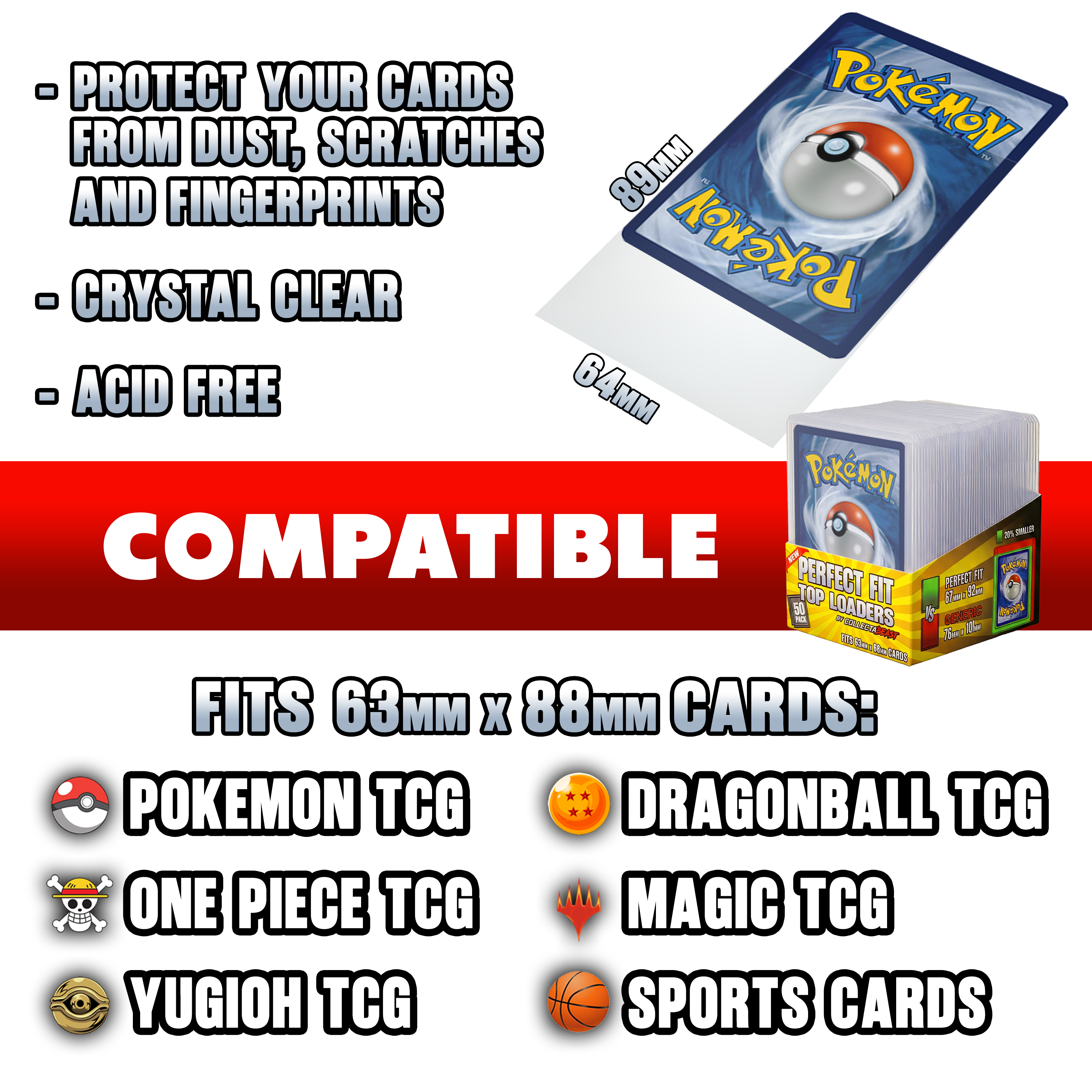 Perfect Fit Sleeves – Inner Card Sleeves for Pokémon, MTG & One Piece (50 Pack)